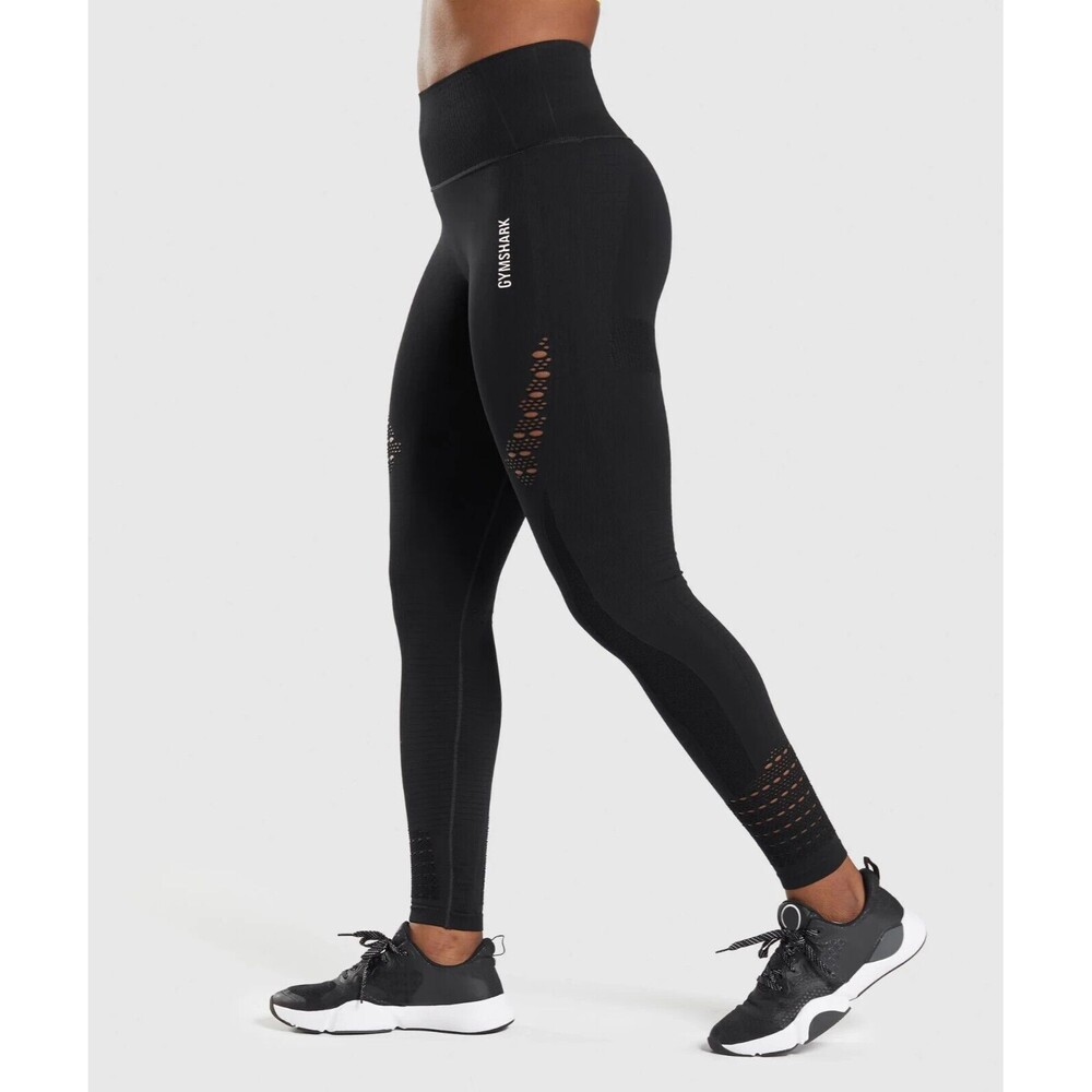 Gymshark Energy Seamless Leggings Womens Large L 27" Black GLLG5040 Eyelet Sexy